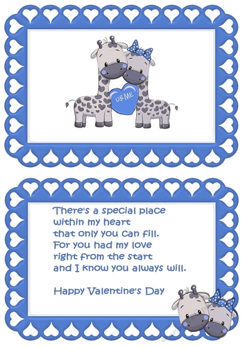 U&ME! Cute pair of Giraffes in blue heart frame A5 Insert