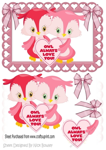 OWL ALWAYS LOVE YOU! Cute owls with bows in heart frame