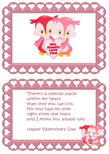 OWL ALWAYS LOVE YOU! Cute owls with bows in heart frame A5 Insert