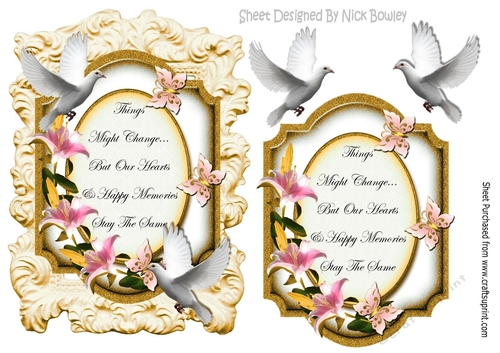 Lily Sympathy gold plaque with doves in ornate frame