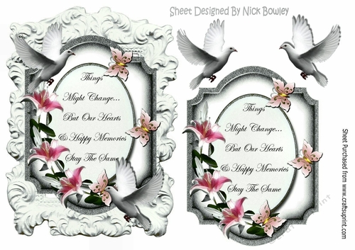 Lily Sympathy silver plaque with doves in ornate frame