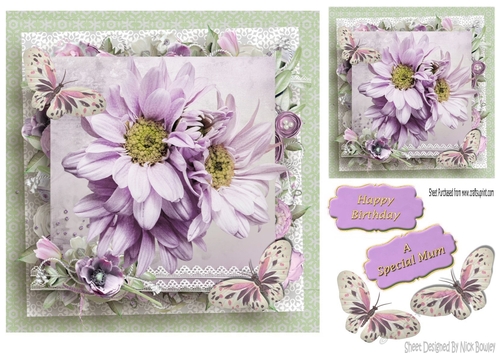 pretty lilac flowers in floral frame with butterflies 8x8