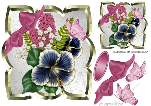 pretty summer flowers with  pink bow & butterflies