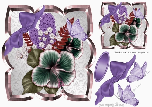 pretty summer flowers with  purple bow & butterflies