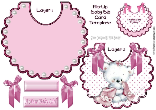 Cute little white bear with her pink blanket on a bib