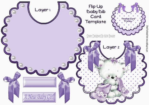Cute little white bear with her lilac blanket on a bib