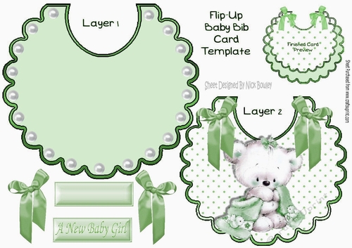 Cute little white bear with her green blanket on a bib