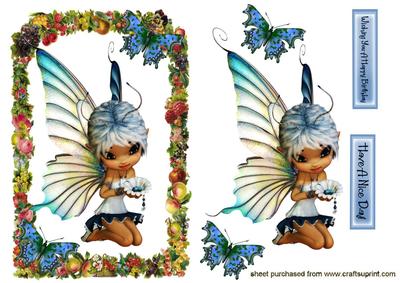 Cute Little Faerie with Flowers & Butterflies
