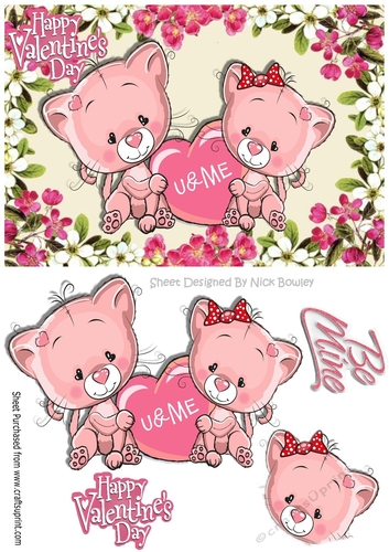Cute valentine kitties u & me, in pretty flower frame