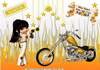 Cute Little Biker Babe with Motorbike A4 Topper
