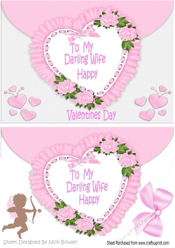Pretty envelope with heart and pink roses to wife valentines