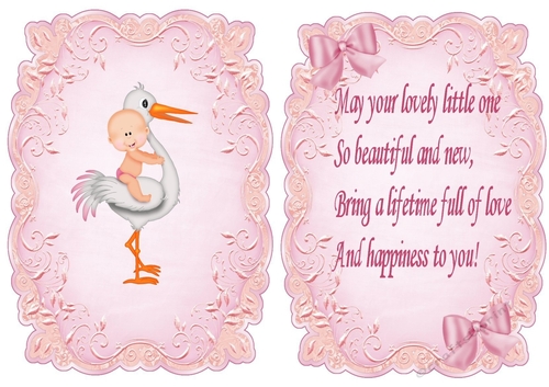 cute baby girl sat on a stork with bow A5 Insert