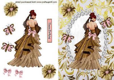 Elegant Lady in Gown Wth Ribbon Posies