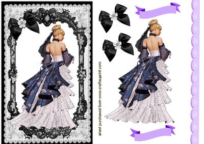 Elegant Lady in Gown Wth Ribbon Posies