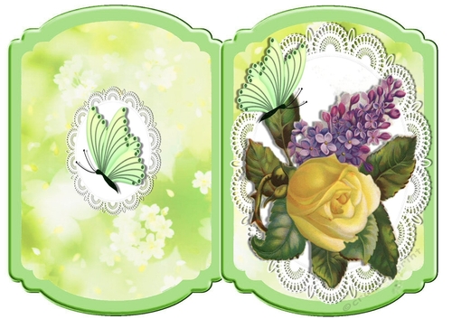 Vintage roses with butterflies on lace bracket card