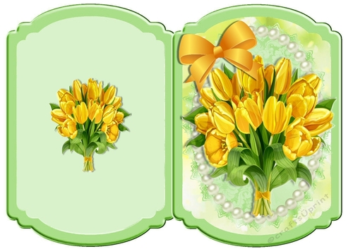 pretty yellow tulips with bow & pearls bracket card 