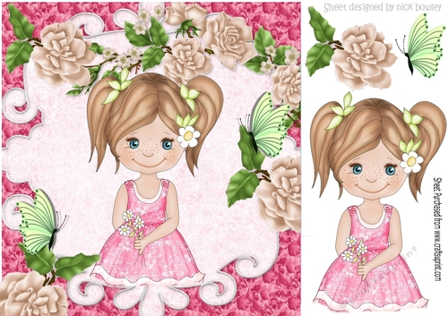 pretty little girl in flower frame with butterflies 8x8