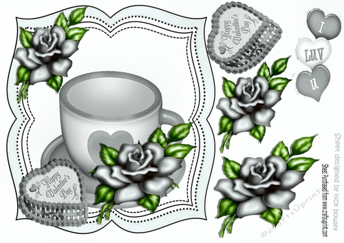 Morning cuppa for the one i love, with silver heart & rose