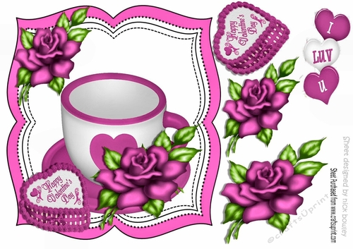 Morning cuppa for the one i love, with pink heart & rose