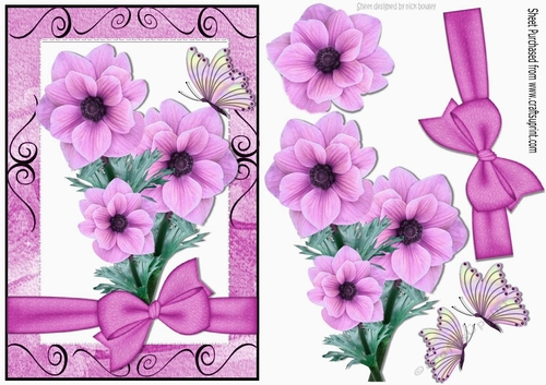 pretty pink flowers with bow and butterflies