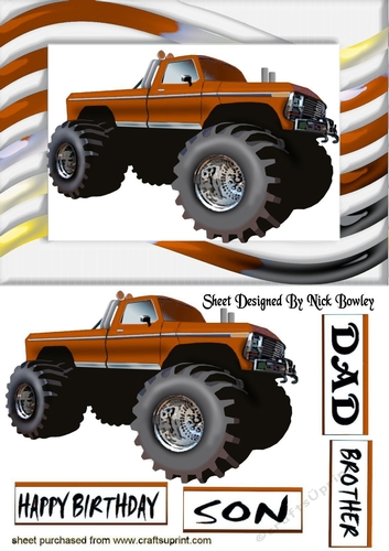 brown monster truck, in funky frame 