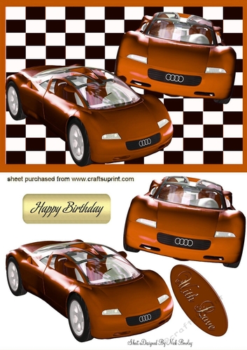 Brown sports cars in check frame