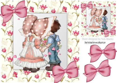 romance is in the air, lovely couple in floral frame with bows 8x8