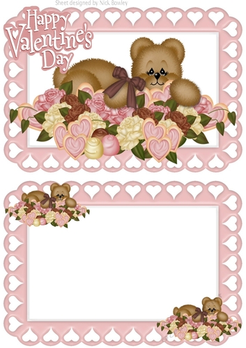 Cute little bear with hearts and roses card front/insert
