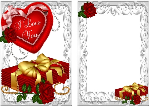 Love letters, red rose and big fur heart I LOVE YOU cardfront/insert
