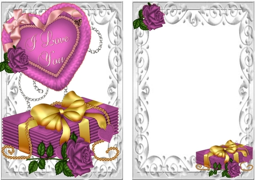 Love letters, pink rose and big fur heart I LOVE YOU cardfront/insert