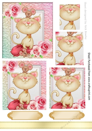 Cute kitty with mice and pink roses pyramids