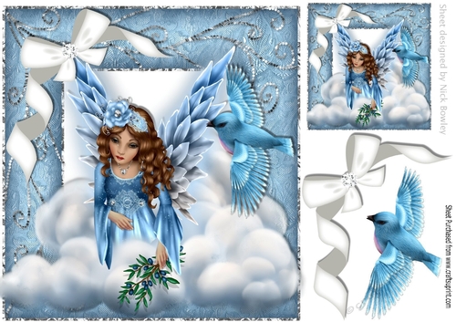 Magical & Mystical beautiful Angel with blue bird 8x8
