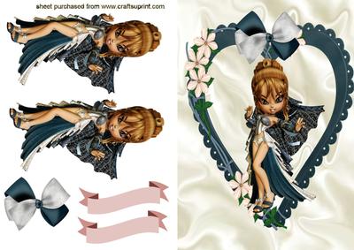 Cute Little Lady with Parasol in Heart Frame