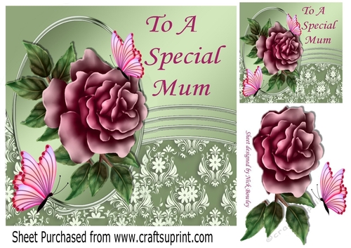 pretty pink rose with butterflies for a special mum