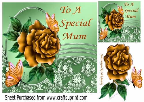 pretty gold rose with butterflies for a special mum