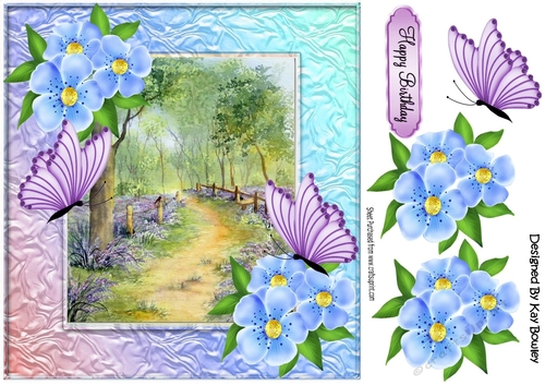 Pretty flowers in the spring woodland with butterflies 8x8