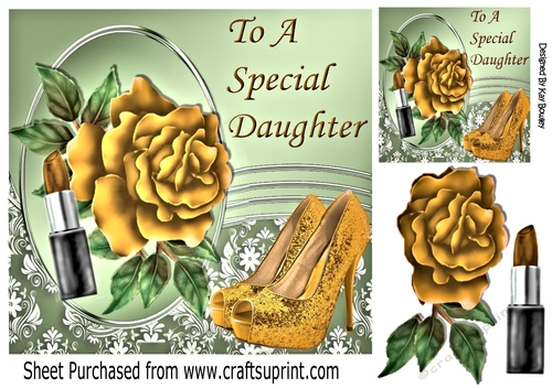 Pretty rose with gold shoes and lipstick for a DAUGHTER 8x8