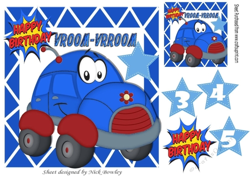 Lilttle blue Vroom! Vroom! car with toony face 