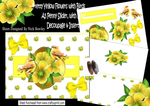 Pretty yellow flowers with birds A5 PENNY SLIDER mini kit