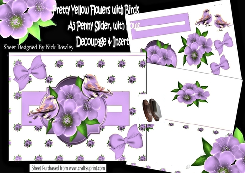 Pretty purple flowers with birds A5 PENNY SLIDER mini kit