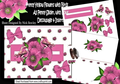 Pretty pink flowers with birds A5 PENNY SLIDER mini kit