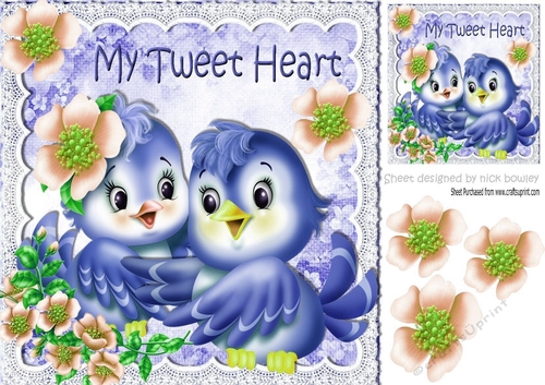 My Tweet Heart! with cute little blue birds and flowers 8x8