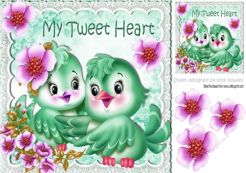 My Tweet Heart! with cute little green birds and flowers 8x8