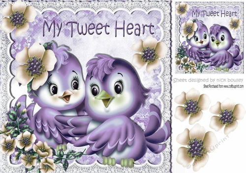 My Tweet Heart! with cute little purple birds and flowers 8x8