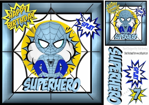superhero pale blue with spider web 8x8