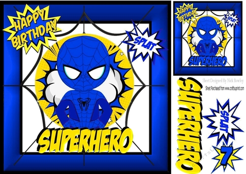 superhero blue with spider web 8x8