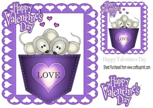 cute mice in a pocket of LOVE! in purple heart frame