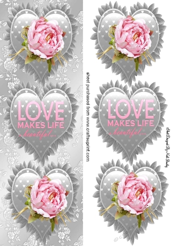 pretty pink roses with silver frill hearts tall DL