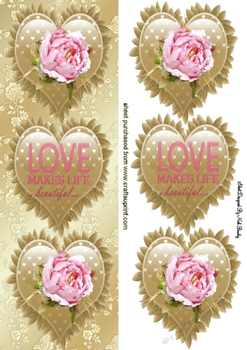 pretty pink roses with gold frill hearts tall DL
