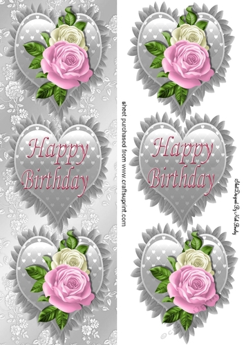 pretty pink roses with silver frill hearts for BIRTHDAY tall DL